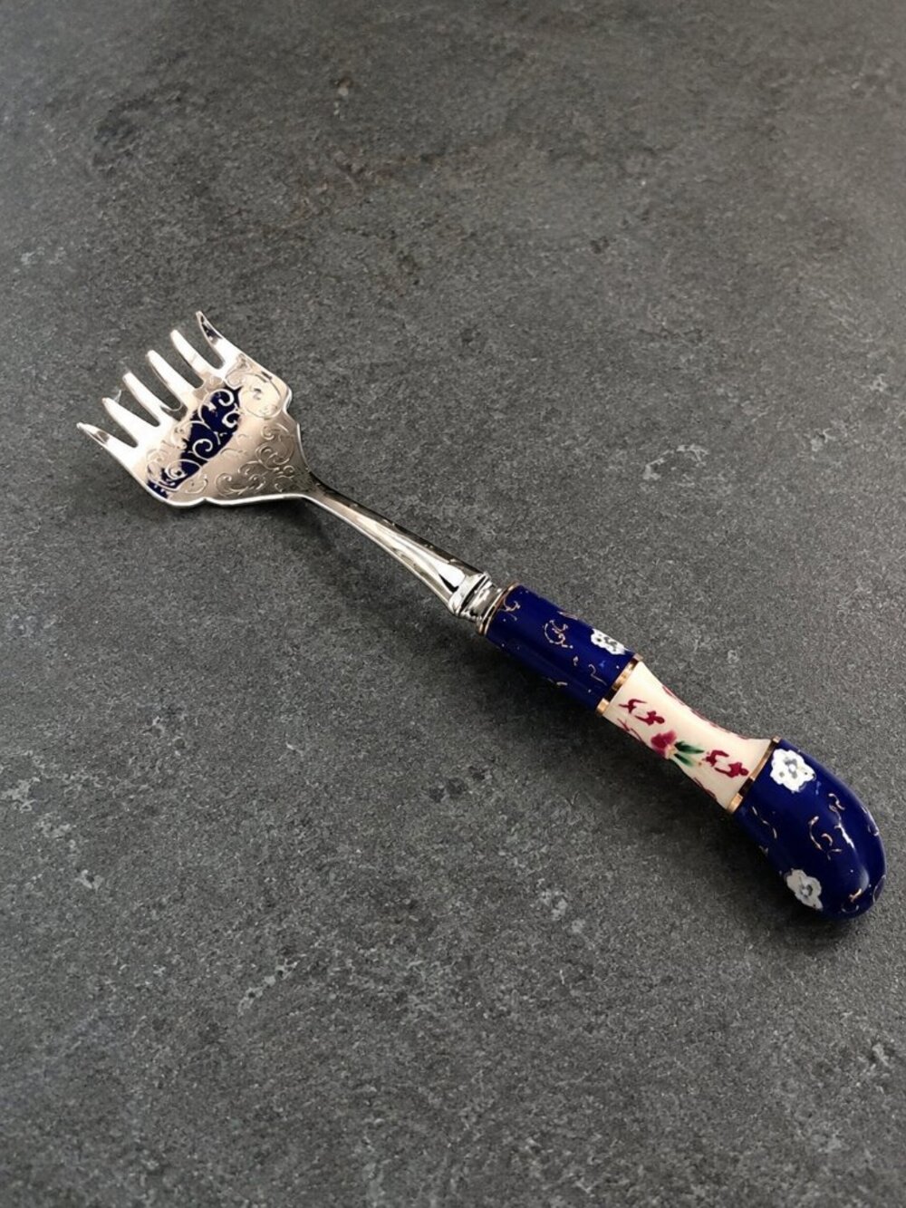 Prill Sheffield England Porcelain Handle Stainless Steel Serving Fork 8"